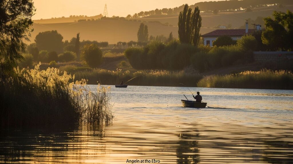 Informative German to English translation of Angeln am Ebro, showcasing fishing at the Ebro