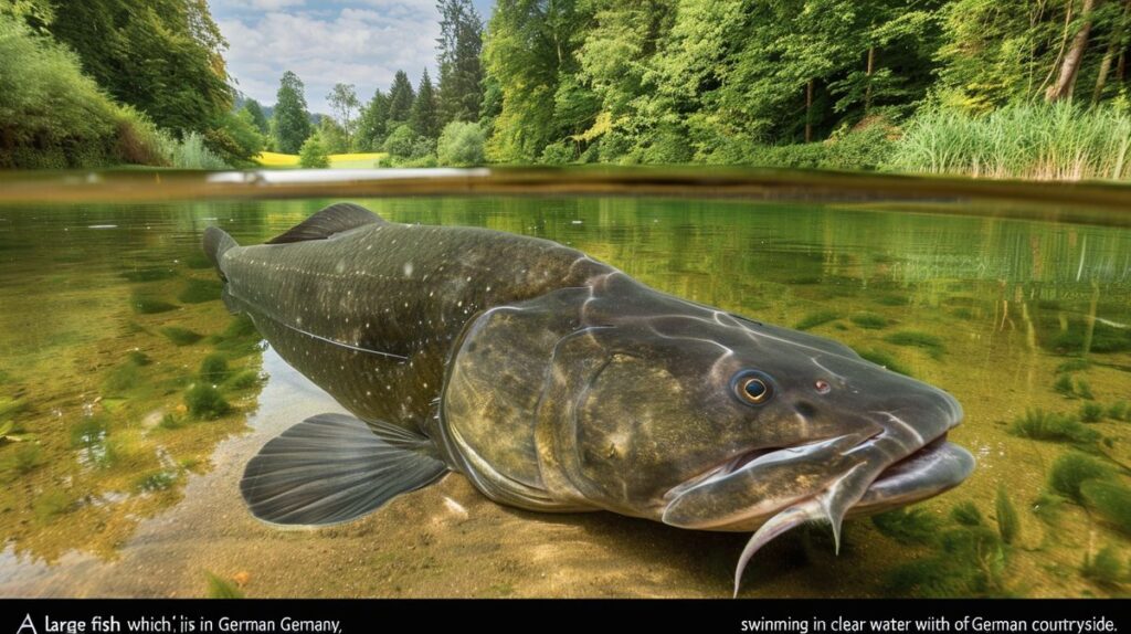 Größter Fisch in Deutschland, gefangen in einem klaren See mit malerischem Hintergrund