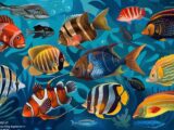 Verschiedene Fischarten Mittelmeer in klarem Wasser, ideal zur Identifizierung von Meereslebewesen