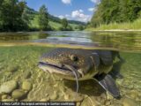 Größter Fisch in Deutschland, gefangen in einem klaren See mit malerischer Umgebung