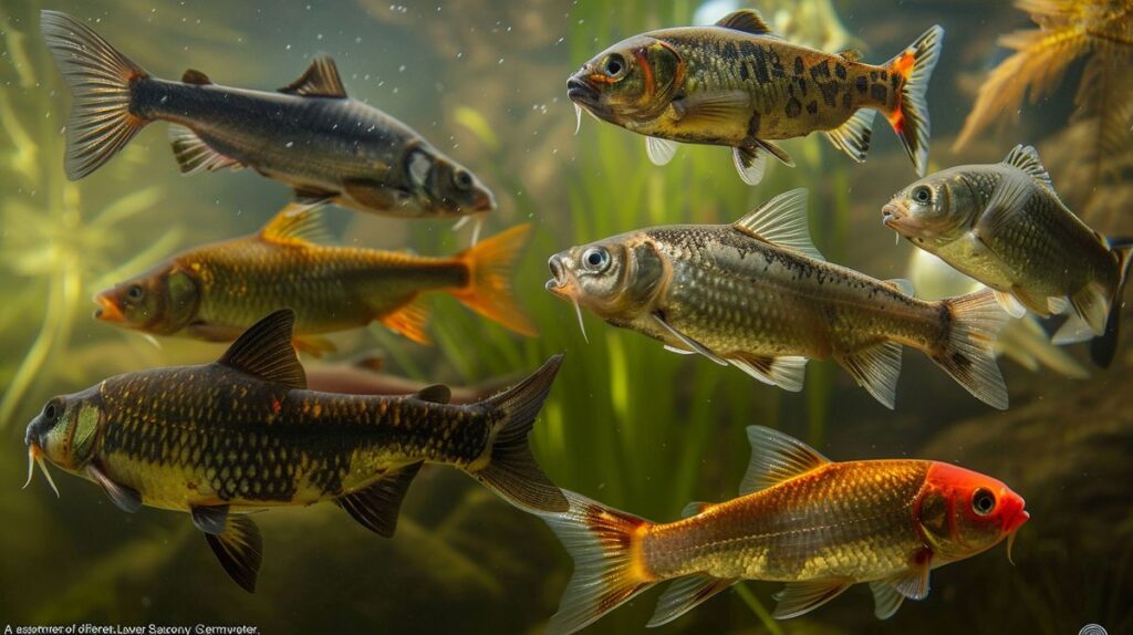Verschiedene Fischarten Niedersachsen in natürlichem Gewässer