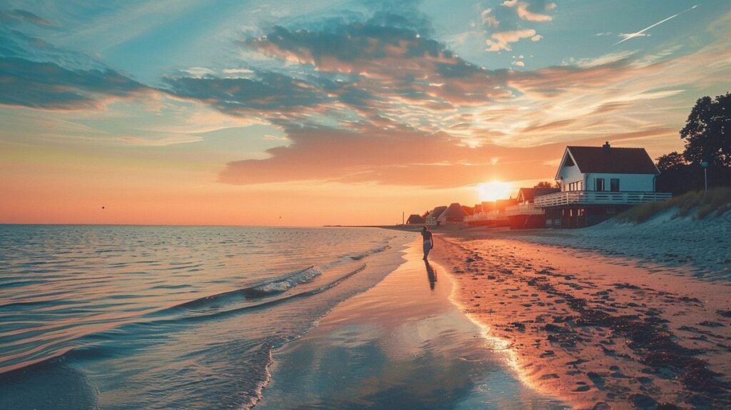 Angler bei Sonnenuntergang am Strand von Usedom, perfekter Ort für Angeln auf Usedom